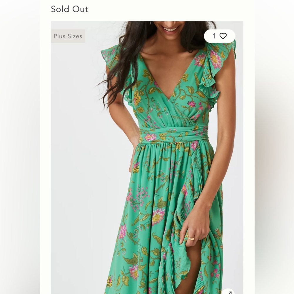 Anthropologie Ruffle Sleeve Floral-Wrap Midi Dress
